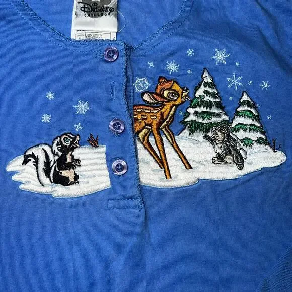 Vintage Disney Store Bambi Thumper Flower embroidered Holiday henley girl 10-12 - Picture 6 of 6